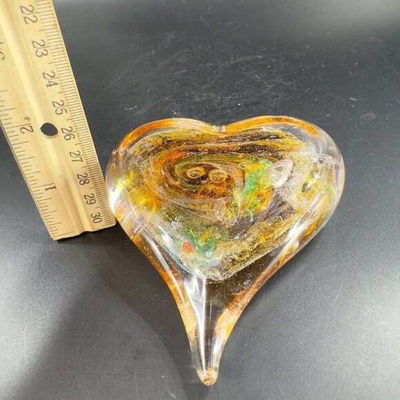 Hand Blown Art Glass Heart Figurine Paperweight Multicolor Swirls Artist Signed - Picture 14 of 16